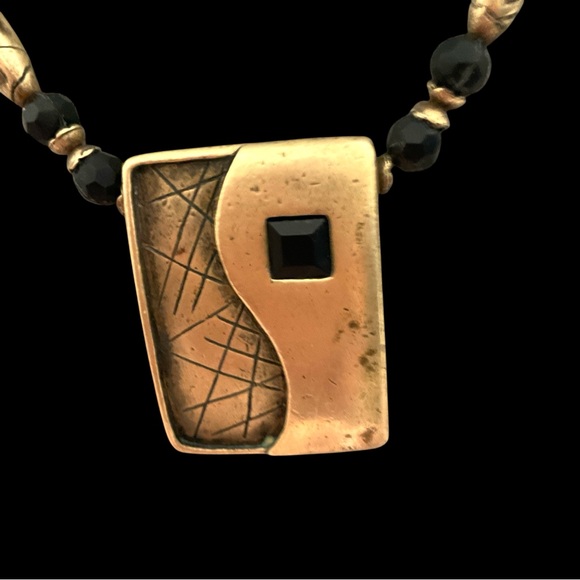 Chico's Heavy Gold Tone Brass and Black Bead Statement Necklace - Picture 6 of 8